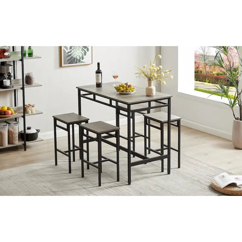 Set da pranzo da 5 pezzi in stile rustico con tavolo rettangolare e 4 sgabelli alti