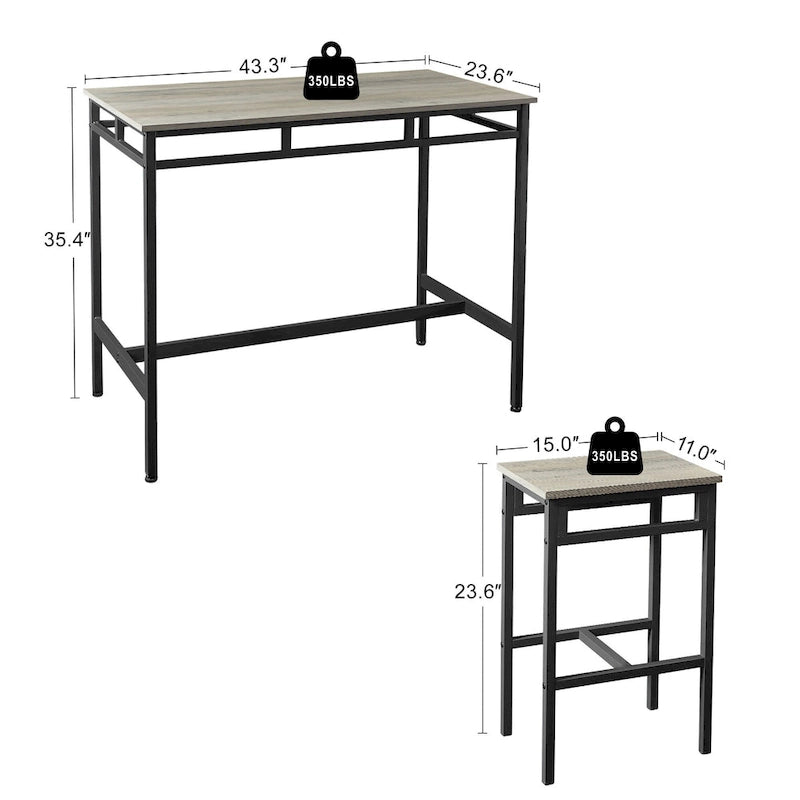 Set da pranzo da 5 pezzi in stile rustico con tavolo rettangolare e 4 sgabelli alti