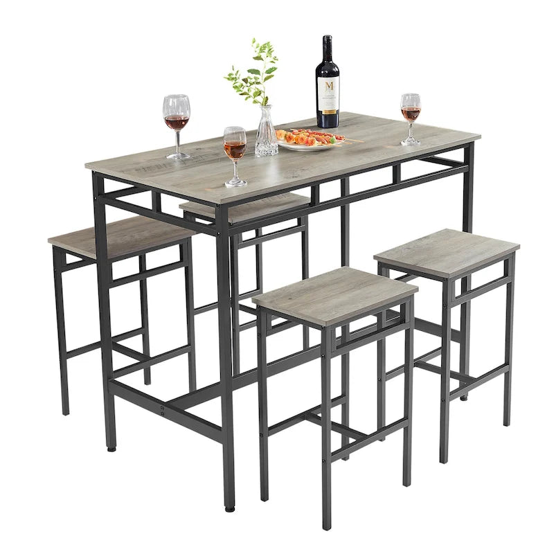 Set da pranzo da 5 pezzi in stile rustico con tavolo rettangolare e 4 sgabelli alti