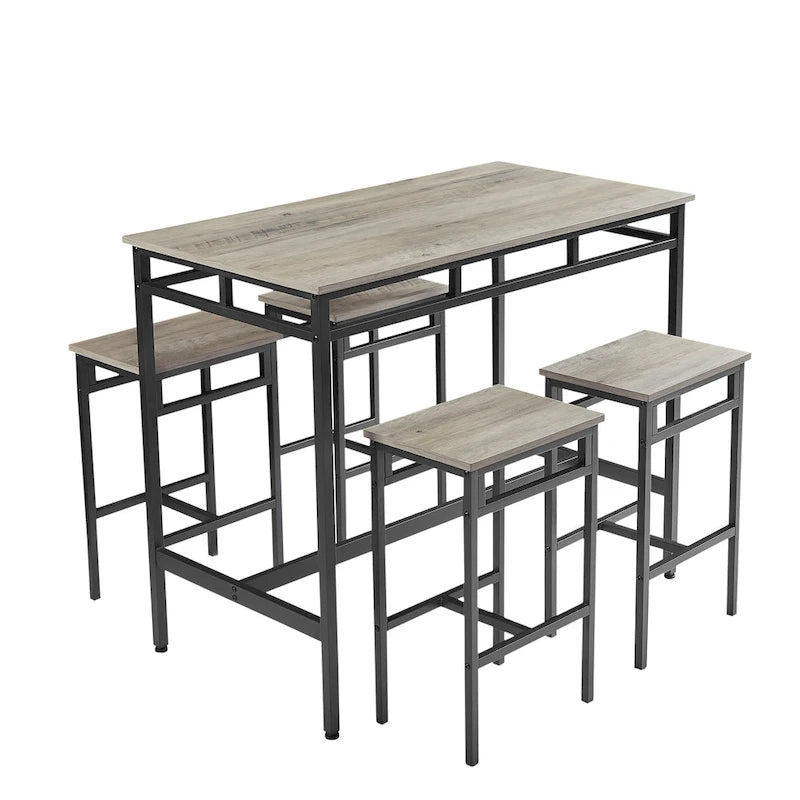 Set da pranzo da 5 pezzi in stile rustico con tavolo rettangolare e 4 sgabelli alti
