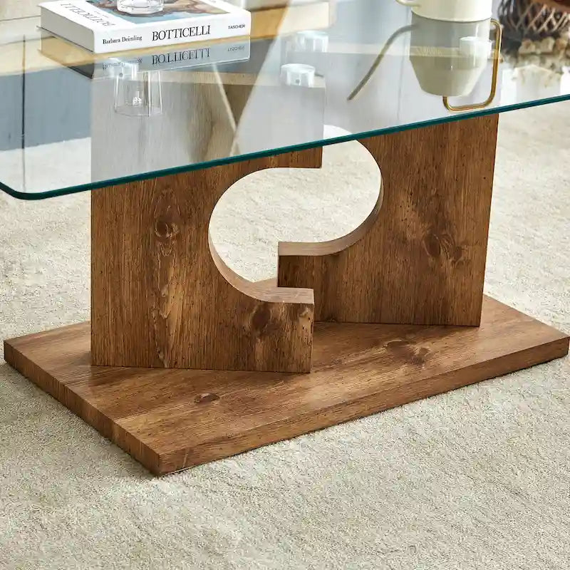 Tavolino da caffè moderno rettangolare da 47,2" con piano in vetro temperato e gambe in MDF