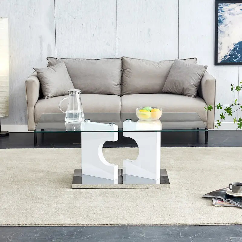 Tavolino da caffè moderno rettangolare da 47,2" con piano in vetro temperato e gambe in MDF