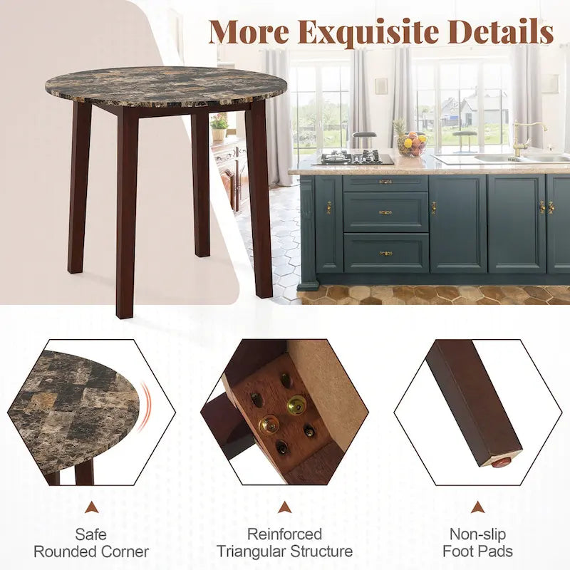 Tavolo da pranzo rotondo da 35" – Marrone, Bianco o Nero, Design moderno e compatto