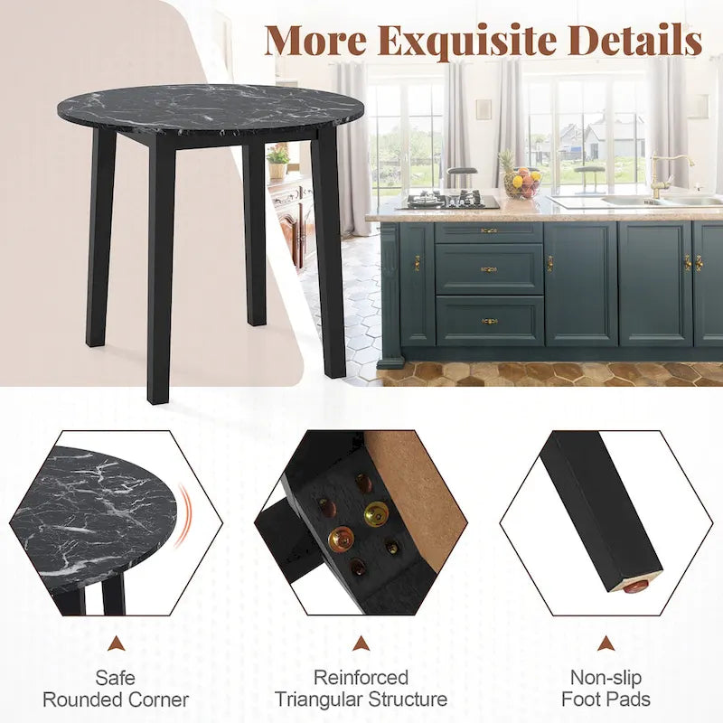 Tavolo da pranzo rotondo da 35" – Marrone, Bianco o Nero, Design moderno e compatto
