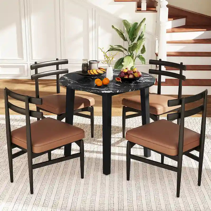 Tavolo da pranzo rotondo da 35" – Marrone, Bianco o Nero, Design moderno e compatto