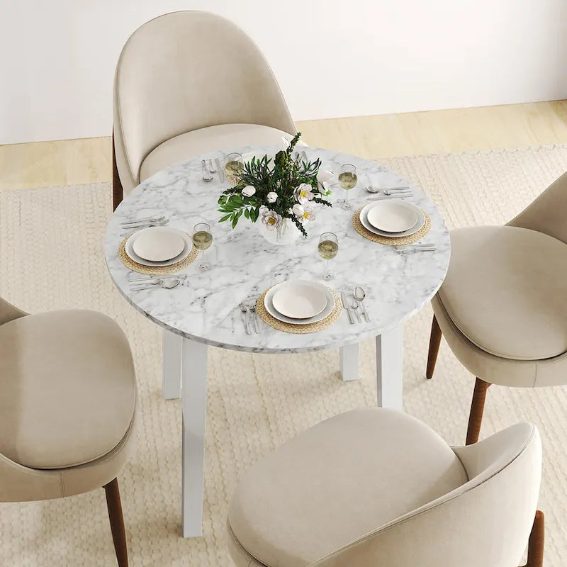 Tavolo da pranzo rotondo da 35" – Marrone, Bianco o Nero, Design moderno e compatto