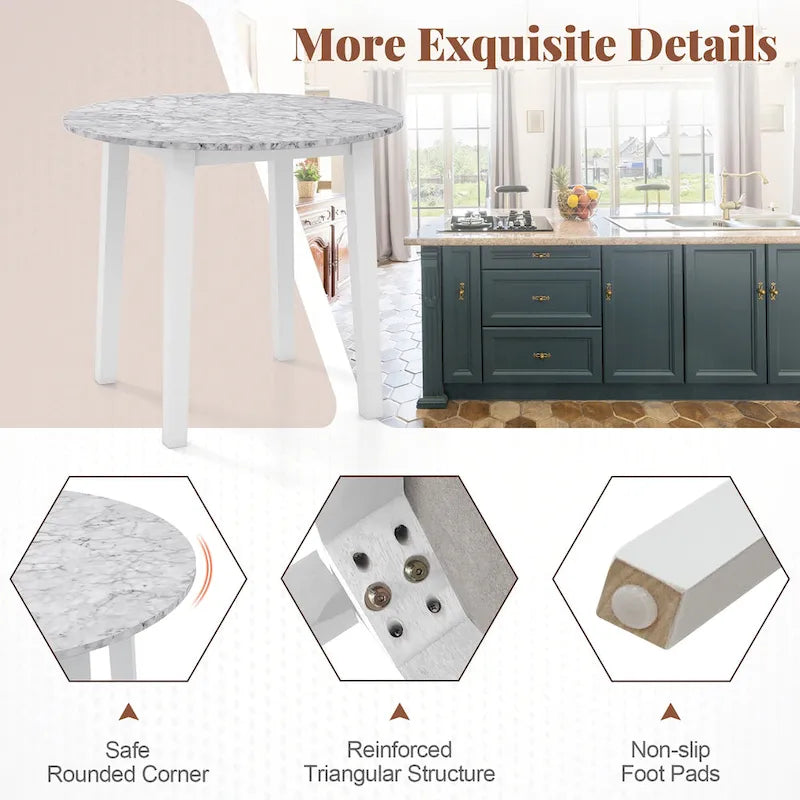Tavolo da pranzo rotondo da 35" – Marrone, Bianco o Nero, Design moderno e compatto
