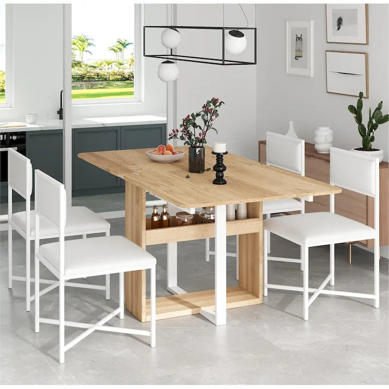 Set Tavolo da Pranzo Estensibile 5 Pezzi per 4 Persone – Tavolo Pieghevole da 80 a 160 cm, Sedie in Ecopelle, Salvaspazio