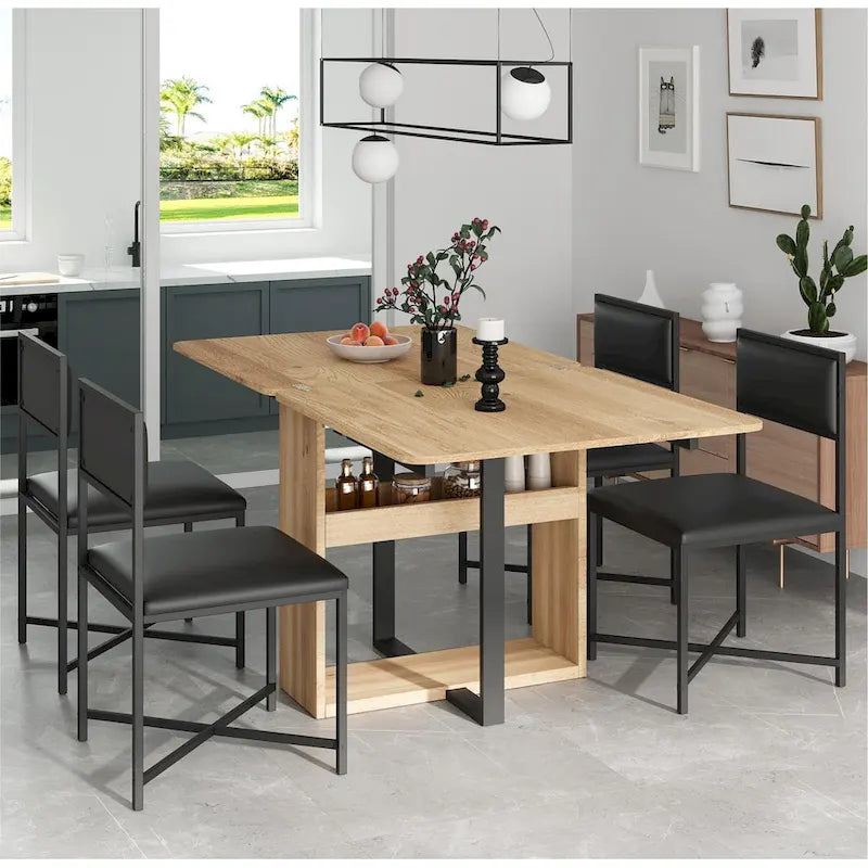 Set Tavolo da Pranzo Estensibile 5 Pezzi per 4 Persone – Tavolo Pieghevole da 80 a 160 cm, Sedie in Ecopelle, Salvaspazio