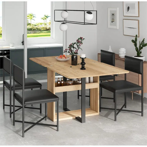 Set Tavolo da Pranzo Estensibile 5 Pezzi per 4 Persone – Tavolo Pieghevole da 80 a 160 cm, Sedie in Ecopelle, Salvaspazio