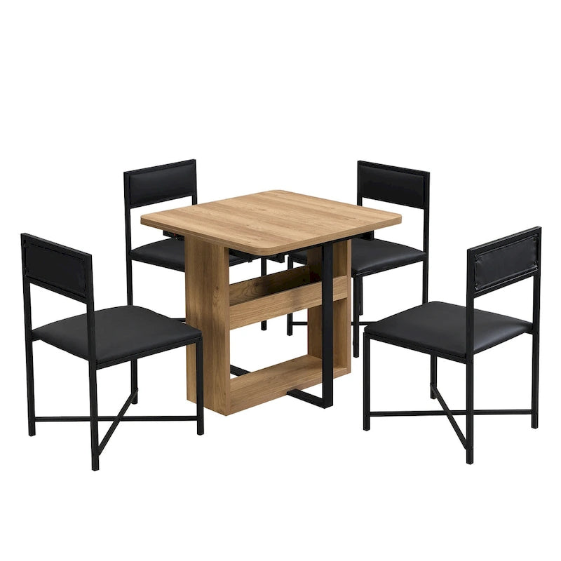 Set Tavolo da Pranzo Estensibile 5 Pezzi per 4 Persone – Tavolo Pieghevole da 80 a 160 cm, Sedie in Ecopelle, Salvaspazio