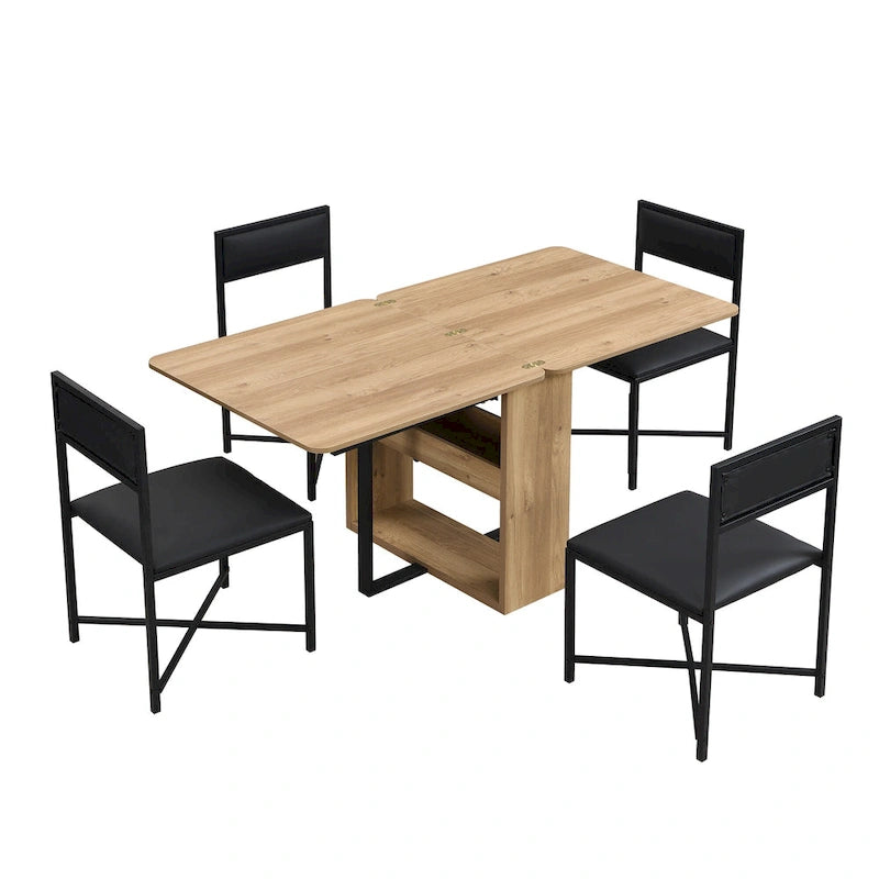 Set Tavolo da Pranzo Estensibile 5 Pezzi per 4 Persone – Tavolo Pieghevole da 80 a 160 cm, Sedie in Ecopelle, Salvaspazio