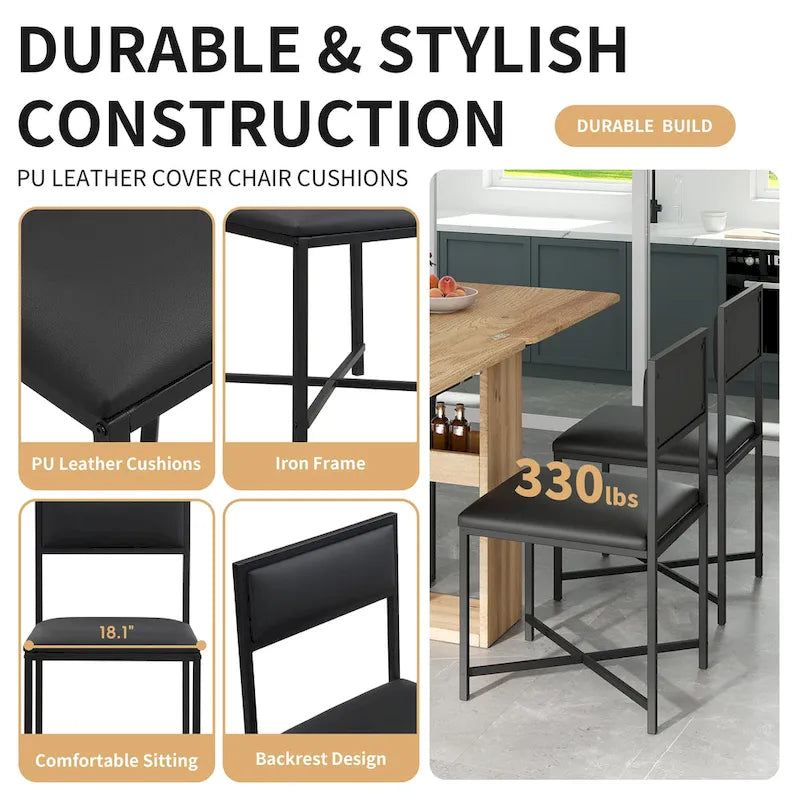 Set Tavolo da Pranzo Estensibile 5 Pezzi per 4 Persone – Tavolo Pieghevole da 80 a 160 cm, Sedie in Ecopelle, Salvaspazio
