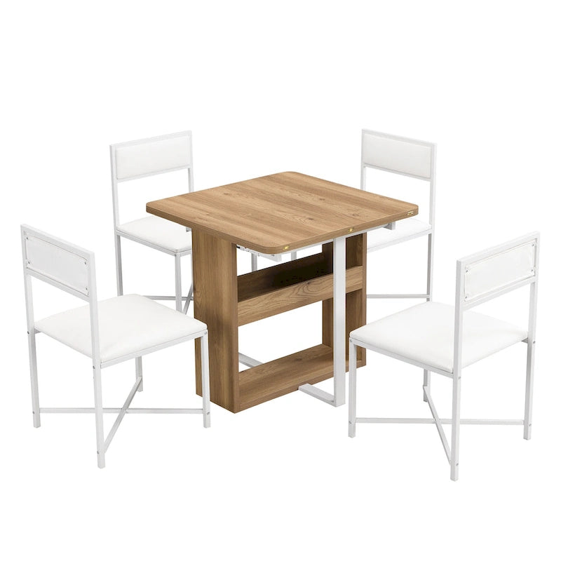 Set Tavolo da Pranzo Estensibile 5 Pezzi per 4 Persone – Tavolo Pieghevole da 80 a 160 cm, Sedie in Ecopelle, Salvaspazio
