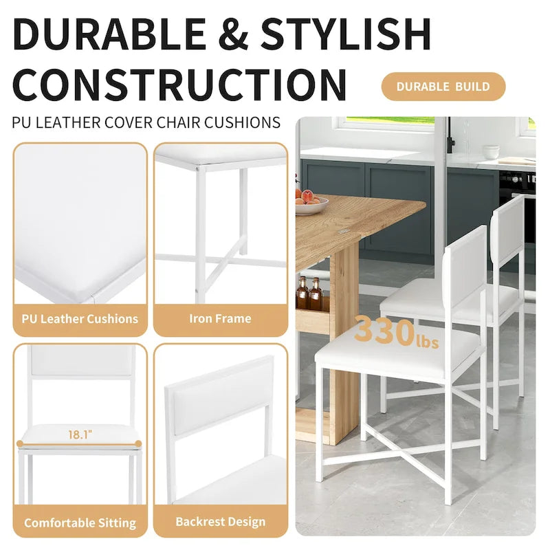 Set Tavolo da Pranzo Estensibile 5 Pezzi per 4 Persone – Tavolo Pieghevole da 80 a 160 cm, Sedie in Ecopelle, Salvaspazio