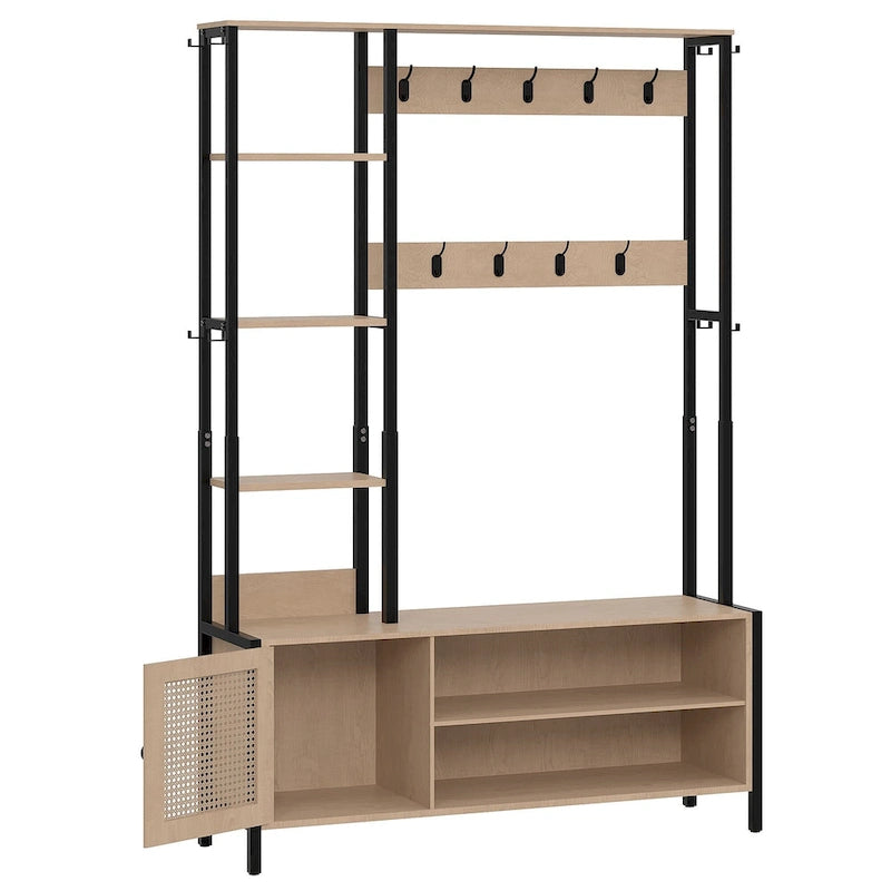 Javlergo Appendiabiti da Ingresso, Appendiabiti con Panca Contenitore per Scarpe, Appendiabiti da Ingresso 5 in 1 con 9 Ganci