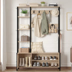 Javlergo Appendiabiti da Ingresso, Appendiabiti con Panca Contenitore per Scarpe, Appendiabiti da Ingresso 5 in 1 con 9 Ganci