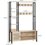 Javlergo Appendiabiti da Ingresso, Appendiabiti con Panca Contenitore per Scarpe, Appendiabiti da Ingresso 5 in 1 con 9 Ganci