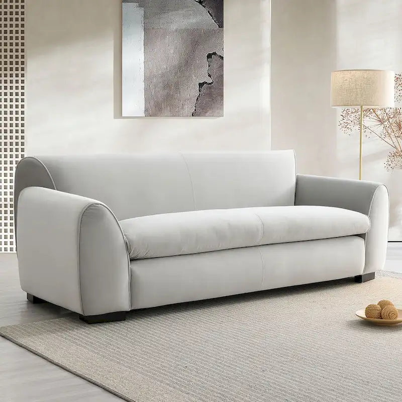 Divano moderno a panca con tessuto certificato OEKO-TEX, divano da salotto di metà secolo