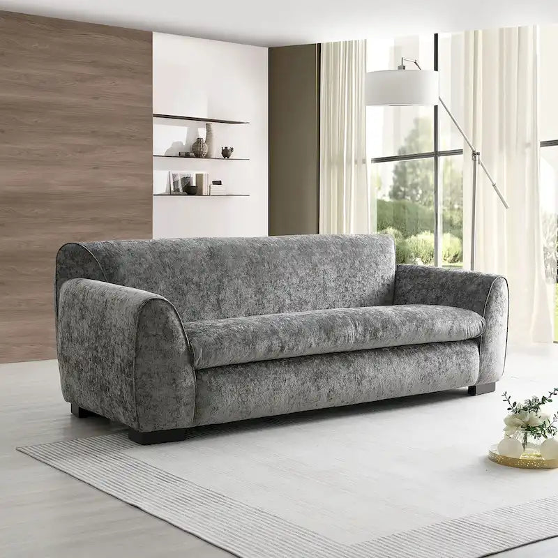 Divano moderno a panca con tessuto certificato OEKO-TEX, divano da salotto di metà secolo