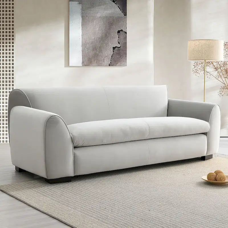 Divano moderno a panca con tessuto certificato OEKO-TEX, divano da salotto di metà secolo