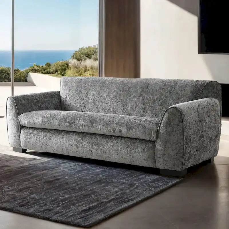 Divano moderno a panca con tessuto certificato OEKO-TEX, divano da salotto di metà secolo