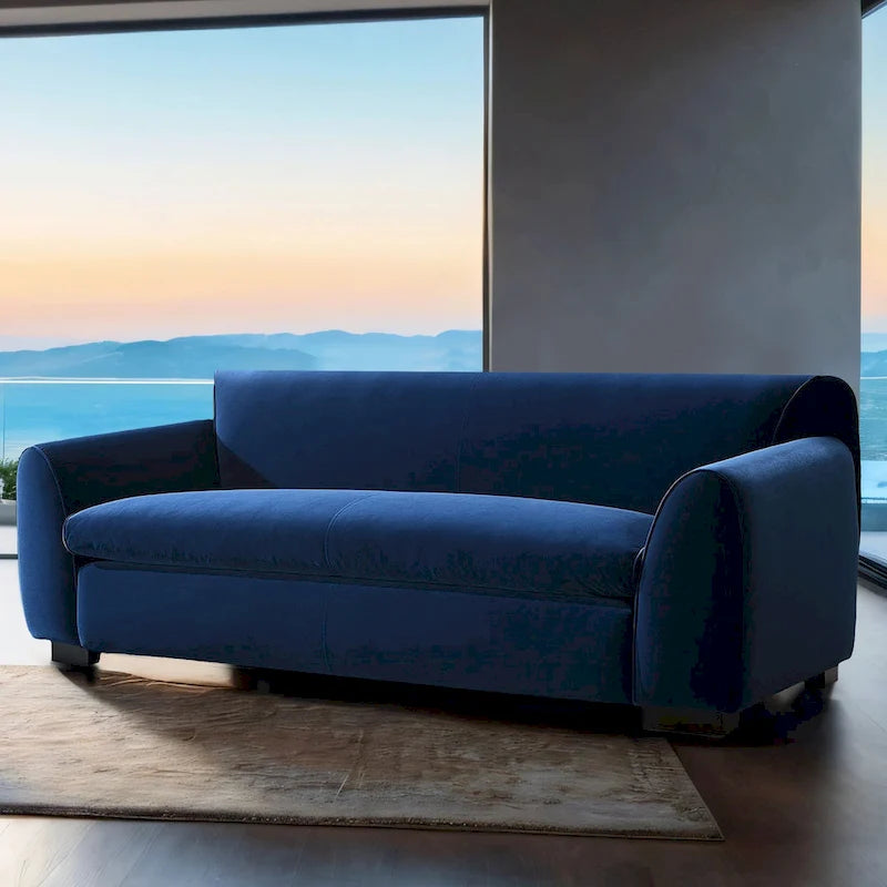 Divano moderno a panca con tessuto certificato OEKO-TEX, divano da salotto di metà secolo