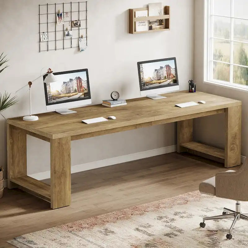 Scrivania per 2 persone, scrivania extra lunga da 86", postazione di lavoro doppia per computer
