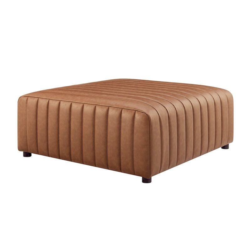 Pouf/tavolino quadrato in similpelle, poggiapiedi rivestito a capitonné con gambe in legno per soggiorno