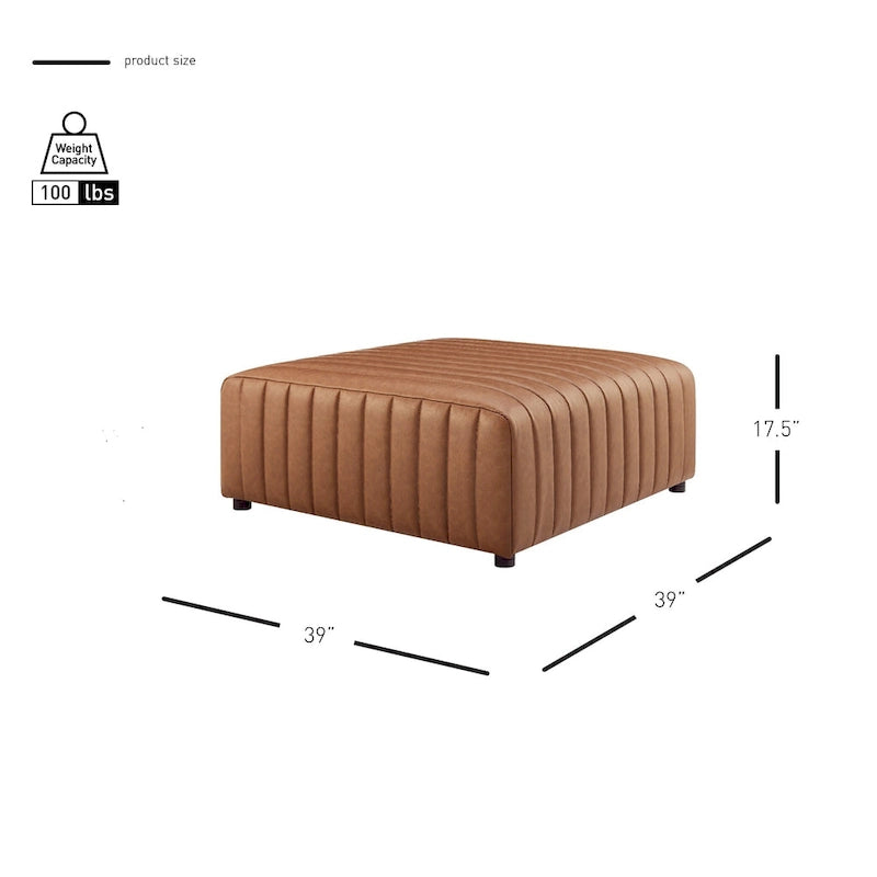 Pouf/tavolino quadrato in similpelle, poggiapiedi rivestito a capitonné con gambe in legno per soggiorno