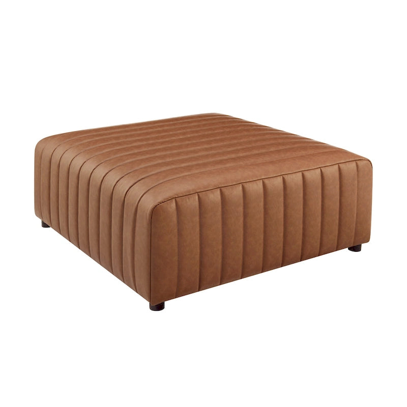Pouf/tavolino quadrato in similpelle, poggiapiedi rivestito a capitonné con gambe in legno per soggiorno