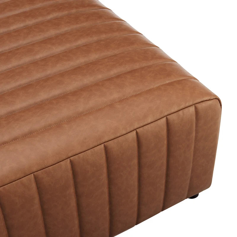 Pouf/tavolino quadrato in similpelle, poggiapiedi rivestito a capitonné con gambe in legno per soggiorno