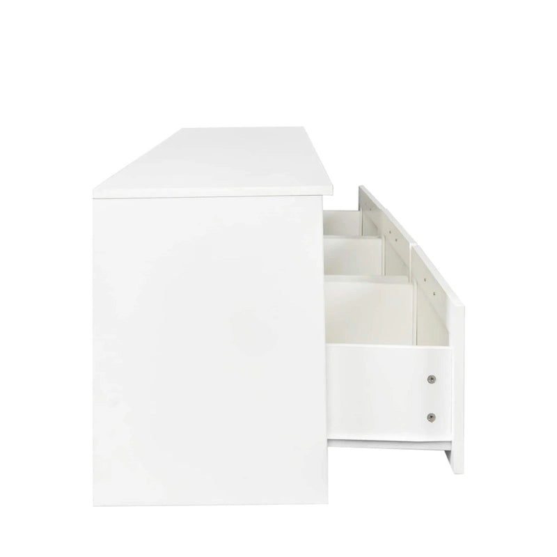 Mobile TV Moderno Minimalista Bianco con Tre Cassetti e Vano a Giorno