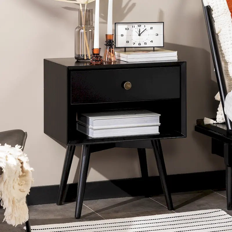 Comodino in legno massello con 1 cassetto in stile Mid-Century – 6 colori, tavolino da camera da letto