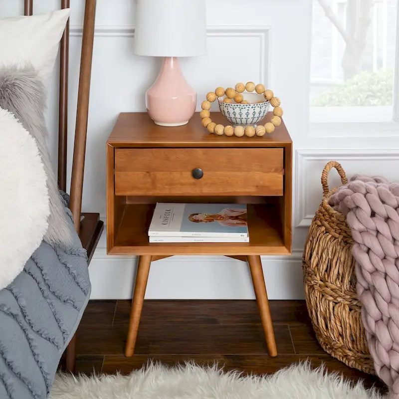 Middlebrook Mid-Century Solid Wood 1-Drawer, 1 Shelf Nightstand