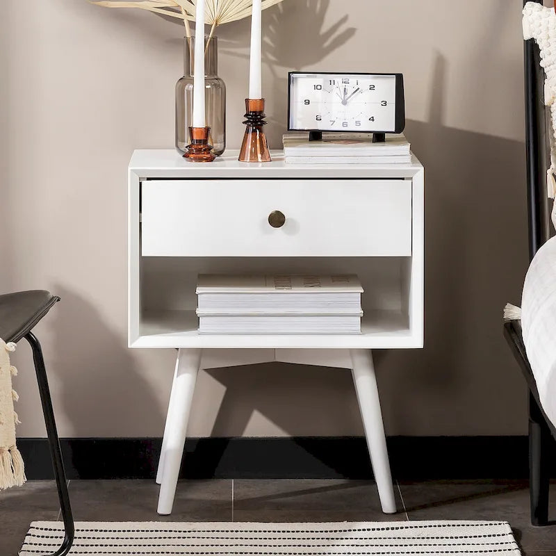 Comodino in legno massello con 1 cassetto in stile Mid-Century – 6 colori, tavolino da camera da letto
