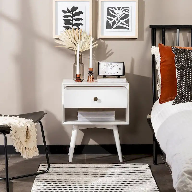 Comodino in legno massello con 1 cassetto in stile Mid-Century – 6 colori, tavolino da camera da letto