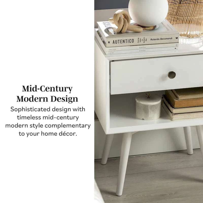 Comodino in legno massello con 1 cassetto in stile Mid-Century – 6 colori, tavolino da camera da letto