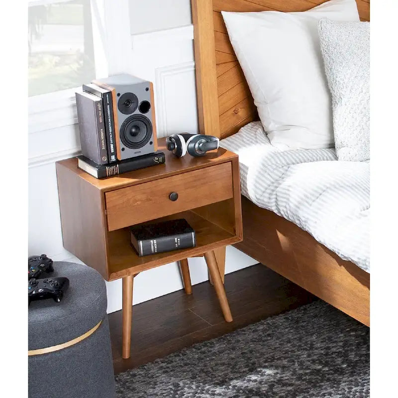 Comodino in legno massello con 1 cassetto in stile Mid-Century – 6 colori, tavolino da camera da letto