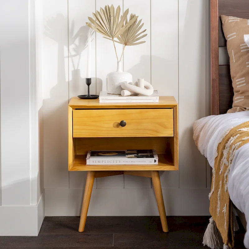 Comodino in legno massello con 1 cassetto in stile Mid-Century – 6 colori, tavolino da camera da letto