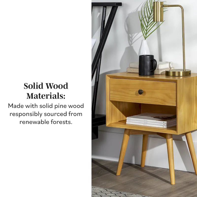 Comodino in legno massello con 1 cassetto in stile Mid-Century – 6 colori, tavolino da camera da letto