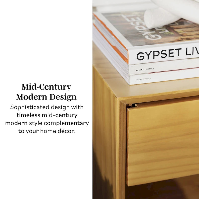 Comodino in legno massello con 1 cassetto in stile Mid-Century – 6 colori, tavolino da camera da letto