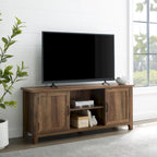 Mobile TV da 58 pollici con ante a battente scanalate – MDF e laminato, 2 ripiani aperti
