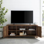 Mobile TV da 58 pollici con ante a battente scanalate – MDF e laminato, 2 ripiani aperti