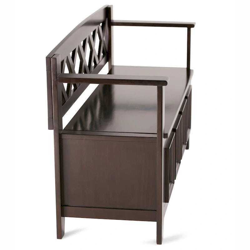 Panca Contenitore da Ingresso Transizionale in Legno Massello Larga 122 cm con Coperchio Sollevabile
