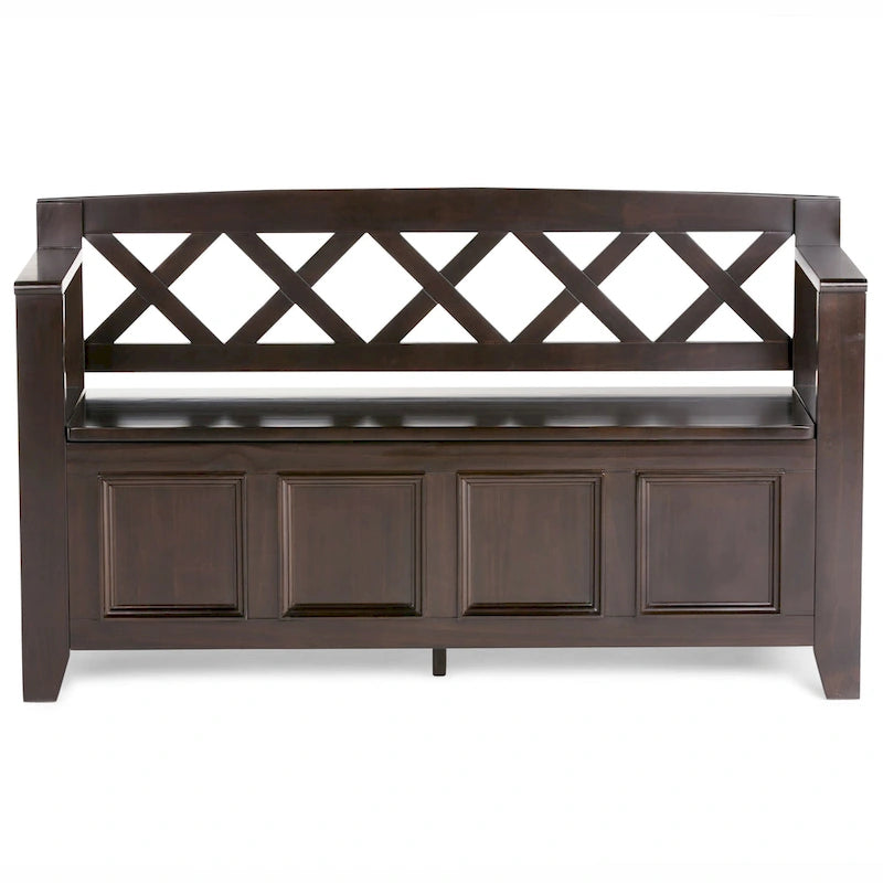 Panca Contenitore da Ingresso Transizionale in Legno Massello Larga 122 cm con Coperchio Sollevabile