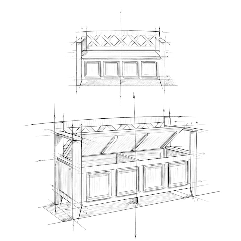 Panca Contenitore da Ingresso Transizionale in Legno Massello Larga 122 cm con Coperchio Sollevabile