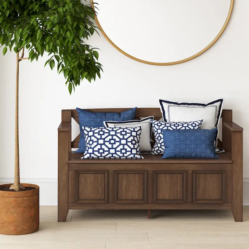 Panca Contenitore da Ingresso Transizionale in Legno Massello Larga 122 cm con Coperchio Sollevabile