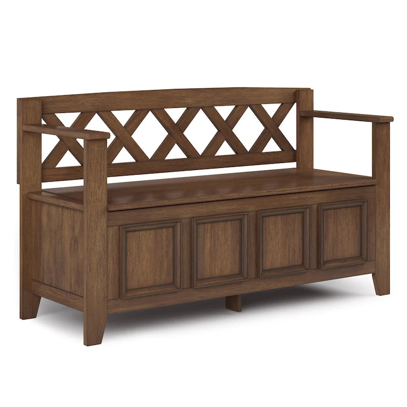 Panca Contenitore da Ingresso Transizionale in Legno Massello Larga 122 cm con Coperchio Sollevabile