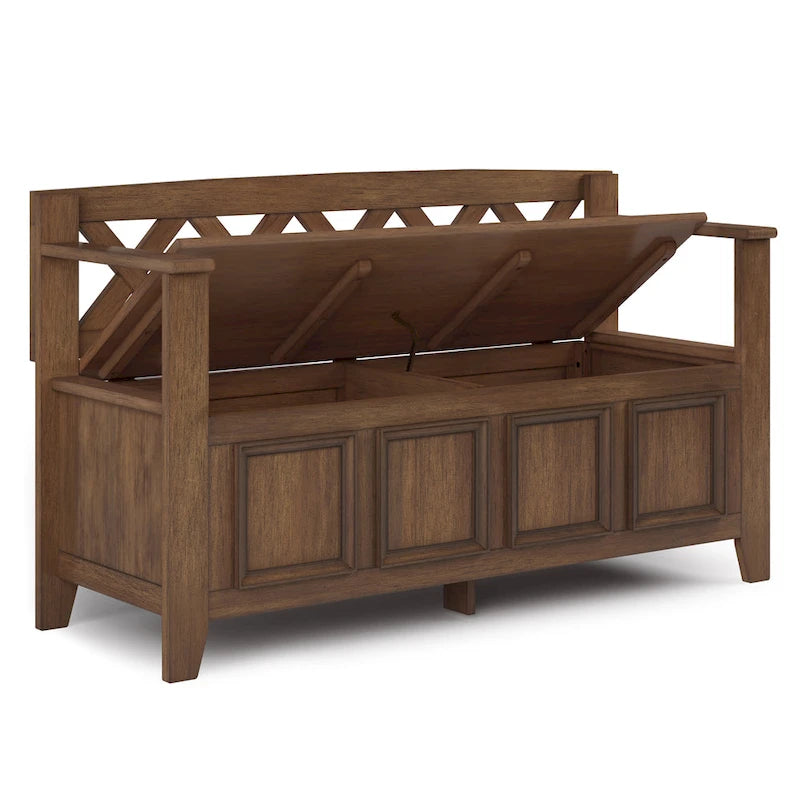 Panca Contenitore da Ingresso Transizionale in Legno Massello Larga 122 cm con Coperchio Sollevabile